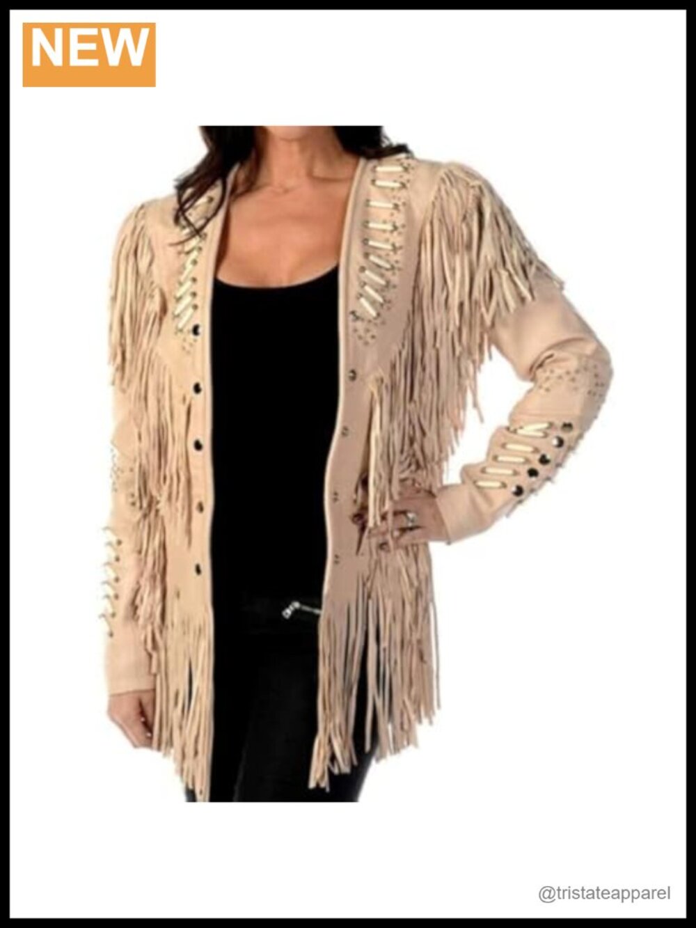 Women's Cowhide Leather Western Jacket Fringe Coat